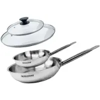 Fackelmann Set de 2 poêles 20 et 28 cm en inox et 2 couvercles en verre Eterna