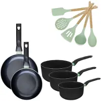 Fackelmann Batterie de cuisine avec 2 poêles 20/24 cm et 3 casseroles 16/18/20 cm et 5 ustensiles de cuisine Brandao Océan