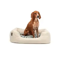 Lionto Lit douillet pour chiens, lit confortable pour chiens avec coussin réversible amovible, fond antidérapant, 80x60 cm, beige