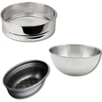 Fackelmann 9983050 Ensemble 3 Ustensiles Spécial Pain, Bol Cul De Poule, Tamis À Farine, Moule À Pain, Cuisson Du Pain, Fait Maison, Acier, Acier Inoxydable, Noir, Inox, Gris, De 18 À 25 Cm