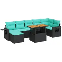 vidaXL Ensemble de jardin canapé 8 pièces avec coussins noir poly rotin