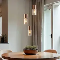 LumenXL Lampe suspendue design 3-lumières marron café avec verre ambré - Latte