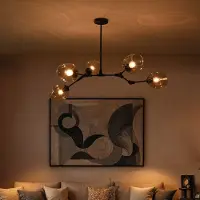 LumenXL Suspension design 5 lumières en noir avec verre transparent - Salome