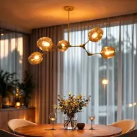 LumenXL Suspension design 5 lumières en doré avec verre ambré - Thelma