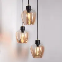 LumenXL Suspension design noir mat et or avec verre ambré 3 lumières - Stockton