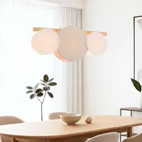 LumenXL Suspension moderne à 3 lumières Zenna – lin naturel avec accents bois et blancs