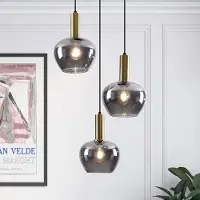LumenXL Lampe suspendue moderne Ismay avec verre fumé, 3-lumières - or