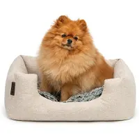Lionto Lit douillet pour chiens, lit confortable pour chiens avec coussin réversible amovible, fond antidérapant, 60x50 cm, beige