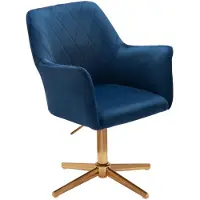 Wohnling Chaise d'écriture design en velours bleu foncé chaise pivotante avec dossier |