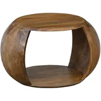 Wohnling Table basse en bois massif de manguier, ronde, 60 cm x 46 cm x 36 cm. Table de salon avec compartiment de rangement. Fabriquée à la main en bois véritable, style cottage.