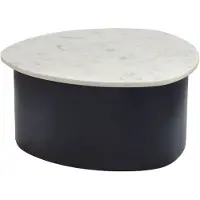 Wohnling Table basse noire 63 cm avec plateau en marbre blanc, table de salon en aluminium aux formes organiques, table de canapé en aluminium, table d'appoint, fabrication artisanale