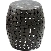 Wohnling Table d'appoint ronde Design 40 cm en aluminium noir et plateau en marbre – Table basse en aluminium – Table de salon en métal – Table décorative faite main