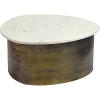 Wohnling Table basse dorée 63 cm avec plateau en marbre blanc, table de salon en aluminium aux formes organiques, table de canapé en aluminium, table d'appoint, fabrication artisanale