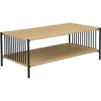 Wohnling Table basse 110 x 60 cm aspect chêne, rectangulaire, table de canapé, métal, table de salon, table d'appoint, table de détente, espace de rangement, table de café