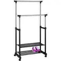 Idimex Portant À Vêtements Nelma Penderie Double Sur Roulettes Vestiaires Mobile Avec 2 Barres Réglables En Hauteur Et 2 Étagères Chromé