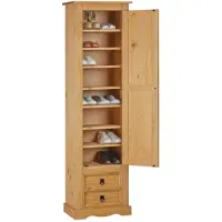 Idimex Armoire Tequila Meuble De Rangement Avec 7 Tablettes Derrière 1 Porte Battante Et 2 Tiroirs, En Pin Massif Finition Teintée/Cirée