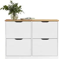 Idimex Meuble À Chaussures Basil Armoire Avec 2 X 2 Abattants Rangement Pour 24 Paires, En Pin Massif Lasuré Blanc Et Brun