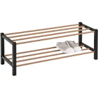 Idimex Étagère À Chaussures Waterford Rangement Porte-Chaussures Avec 2 Niveaux, Pieds En Métal Laqué Noir Et Tablettes En Décor Bois