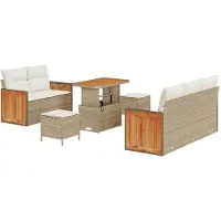 vidaXL Ensemble de canapés de jardin , 10 pièces, couleur beige et crème, en résine tressée (polyrotin), capacité de 7 personnes