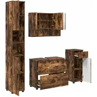 vidaXL Ensemble de meubles de salle de bain, 4 pièces, en bois fumé et métal