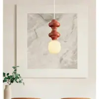 Nova Luce Suspension Clio M en céramique rouge avec verre blanc