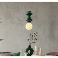Nova Luce Suspension Clio M en céramique verte avec verre blanc