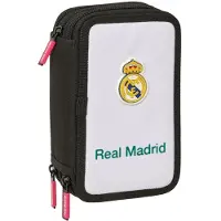 Real Madrid Étui à crayons , 3 compartiments, avec accessoires, 37 pièces, blanc. Produit officiel sous licence
