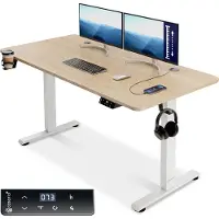 Casaria Bureau assis debout marron 140x60x73-118cm avec écran LCD