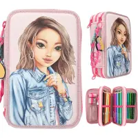 TOPModel 0413340, Étui rigide pour crayons, papier, polyester, polypropylène (PP), silicone, zinc, rose, illustration, intérieur/extérieur, filles