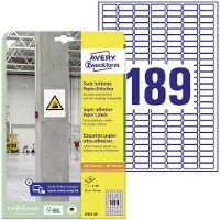 Avery Etiquettes en papier Avery L7871-20, pour l'étiquetage, fortement adhésives, blanc, 25,4 x 10 mm, 20 x A4, 3780 pcs.