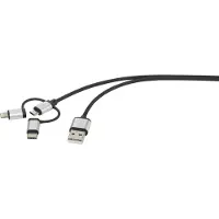 Renkforce Câble USB USB 2.0 USB-A mâle, USB-C mâle, USB-Micro-B mâle, Apple Lightning mâle 1,50 m Gris foncé