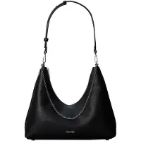 Calvin Klein Sac bandoulière 'Chain Strap Pebble Grain Hobo' noir / argent
