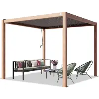 TOOLPORT PRIMEYARD Pergola 3x3 m poteaux aspect bois en aluminium avec lames orientables en acier pavillon
