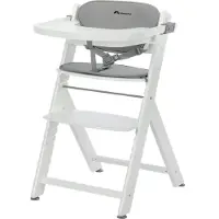 Bebeconfort Timba 2 avec coussin, chaise haute évolutive pour bébé, à partir de 6 mois, jusqu'à 110 kg, chaise haute ergonomique en bois pour bébés et enfants, blanc + gris