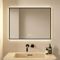 Mirlux Miroir de salle de bain avec éclairage LED et chauffage - Miroir mural rectangulaire - Miroir de douche anti-condensation - 80x60CM - Noir