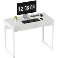 HOMCOM Bureau avec 2 tiroirs, table d'ordinateur 100 x 50 cm, bureau moderne pied en acier, poste de travail pour chambre, petits espaces, blanc brillant