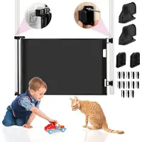 Sweet Sprout Barrière d'escalier enroulable avec fonction autocollant - Barrière de sécurité - Réglable - Barrière pour chiens - Barrière d'escalier avec et sans perçage - Barrière pour enfants - Pour animaux et