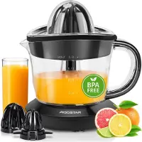 Aigostar Presse-agrumes électrique 2 cônes, Presse-agrumes & jus de fruits Presse-orange 40 watts, Presse-agrumes 1 litre, 2 sens de rotation, Haut rendement en jus, Régulation de la pulpe, Sans BPA