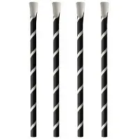 Papstar Paille en papier avec cuillère, Pailles, Noir