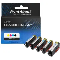 PrintAbout Cartouche compatible pour Canon CLI-581XL BK/C/M/Y - 4 couleurs - Grande capacité - Multipack