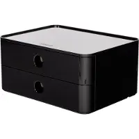HAN Bloc à tiroirs Smart-Box Allison, 2 tiroirs avec cloisons de séparation, Support pour câble, empilable, plastique ABS, noir