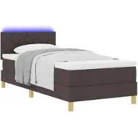 vidaXL Lit boxspring à LED avec tête de lit, marron foncé, 90 x 190 cm, tissu
