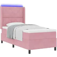 vidaXL Lit à lattes avec sommier tapissier et éclairage LED, couleur rose, 90 x 200 cm, revêtement en velours