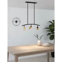 Lyora Suspension Pogno 3 lumières noir avec rond doré