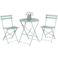 Arti Casa Salon De Bistro 3 Pièces Vert - Ensemble Jardin Métal Pliable - Table Ronde Avec 2 Chaises Pour Terrasse Ou Balcon