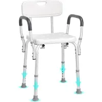Vevor Siège de Douche Antidérapant Hauteur Réglable 39-52 cm Chaise de Douche 158,8 kg Fauteuil de Bain avec Accoudoirs Dossier Aide à la Douche pour Personnes Âgées Femmes Enceintes Salle de Bain