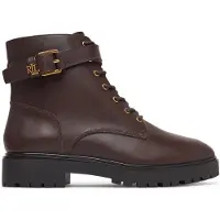 Ralph Lauren pour femme. 802P12046003 Bottines Allyson en cuir avec bride marron (40), Plat, 1 à 3 cm, Lacets, Boucle, Casuel