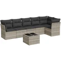 vidaXL Ensemble de salon de jardin 7 pièces avec coussins gris clair Poly rotin