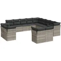 vidaXL Ensemble de 13 canapés de jardin avec coussins gris clair Poly rotin