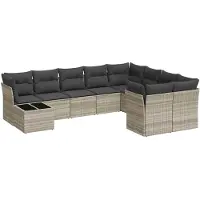 vidaXL Ensemble de 10 canapés de jardin avec coussins gris clair Poly rotin